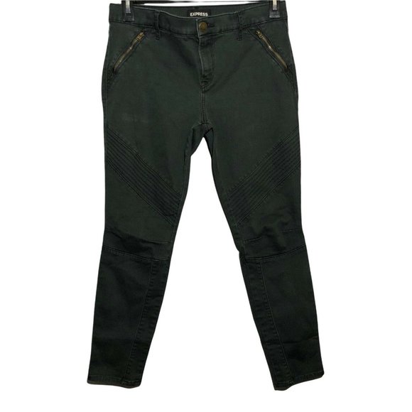 Express Women Moto Biker Legging Skinny Jeans Pants Size 8S Mid Rise Green Patch